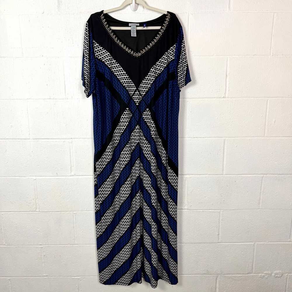 Catherines Maxi Dress Geometric Bead‎ Gem Embellished Maximalist Stretch SZ 3XWP